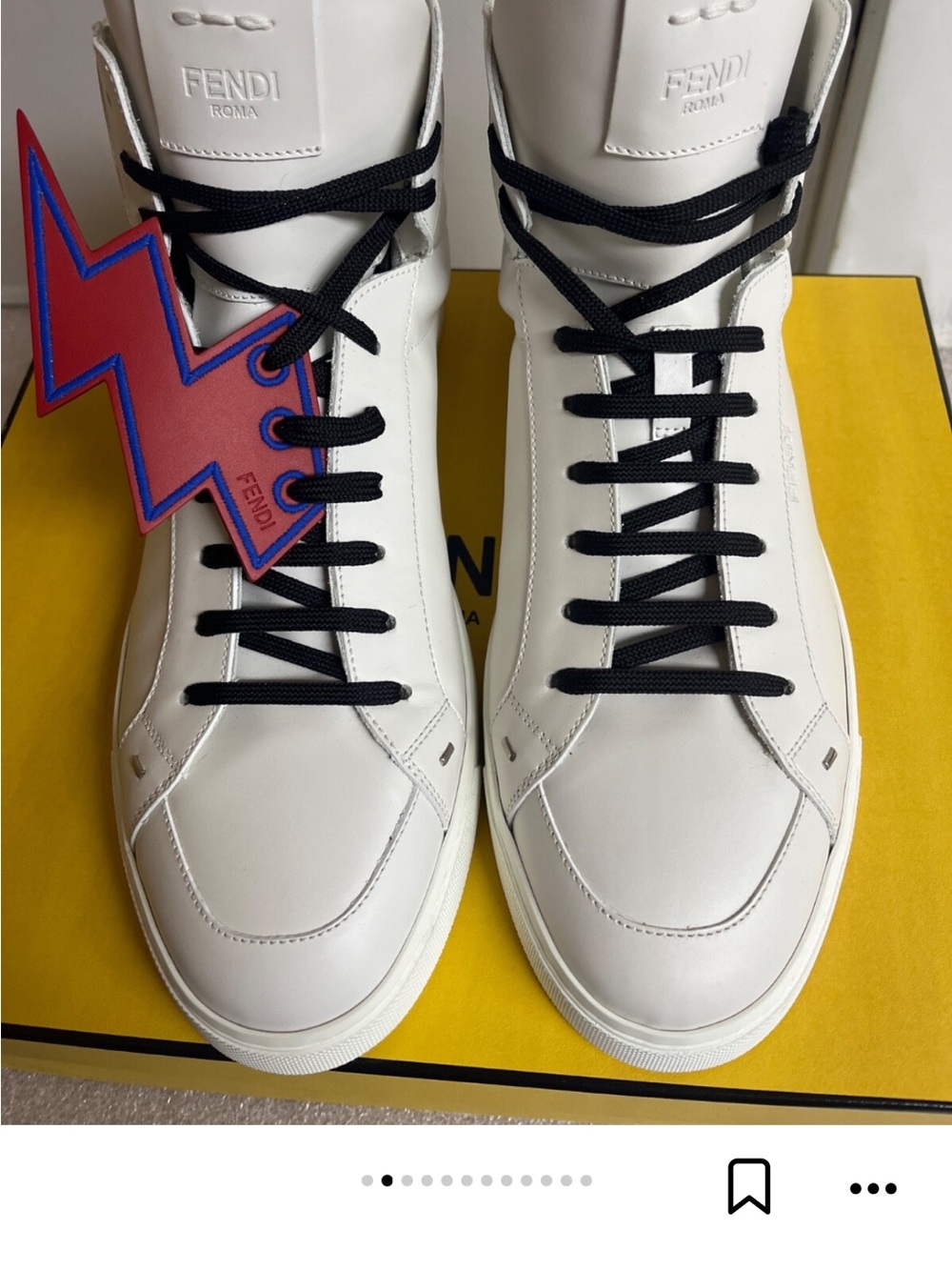 Fendi White Leather High-Top Sneakers with Black Laces